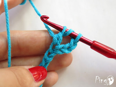 Treble/Triple Crochet (TR) - step by step instruction by Pingo - The Pink Penguin