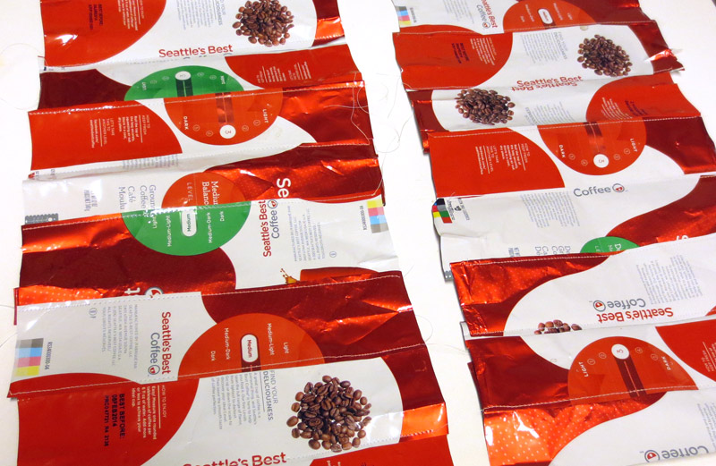 Turning old coffee bags into a messenger bag