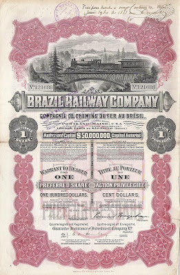 share of the Brazil Railway Company, printed by Waterlow and Sons