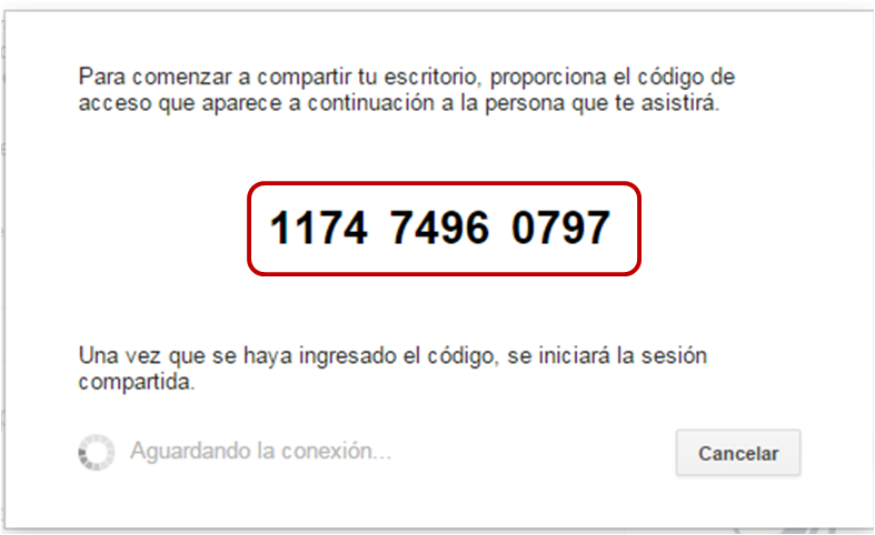 ventana que proporciona el codigo de acceso para iniciar desde una computadora extra