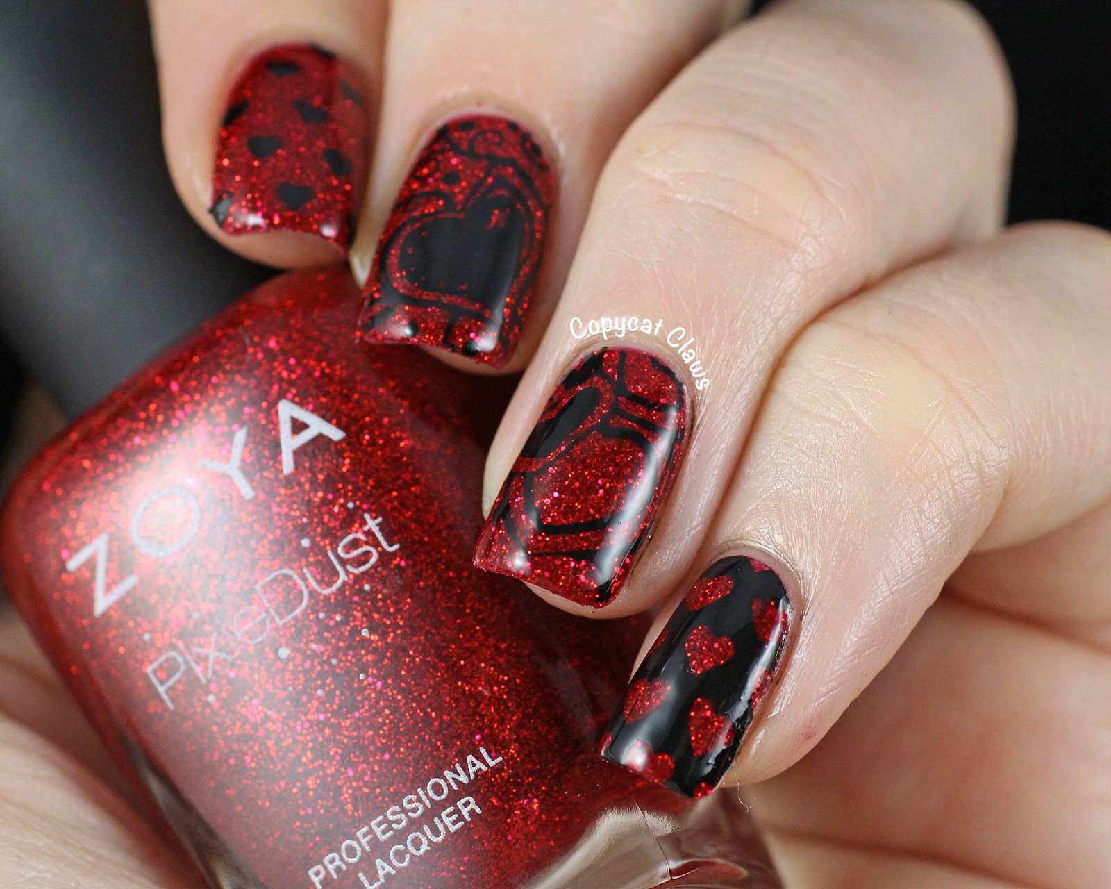 black and red valentine nail art