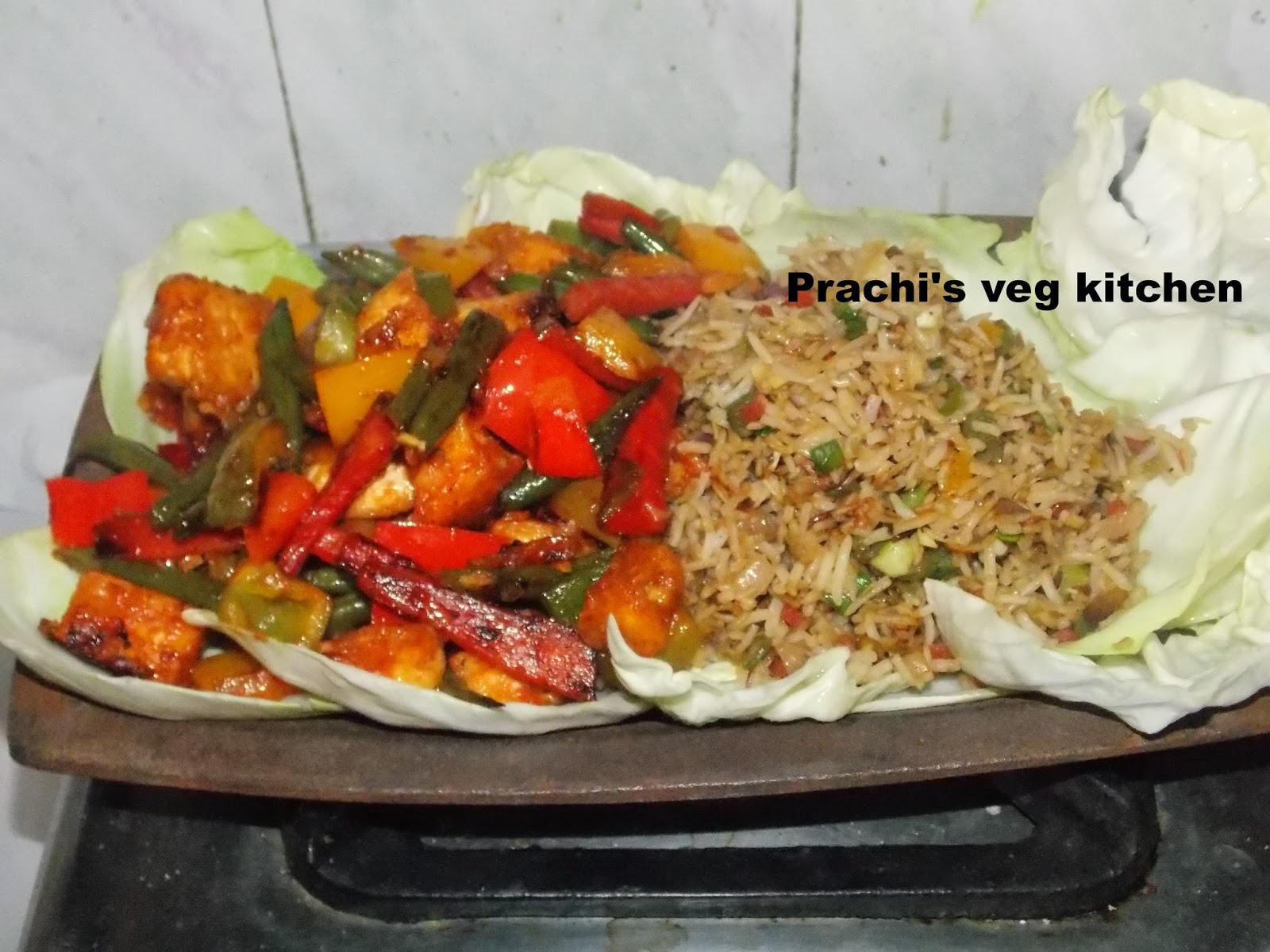 Prachi's veg kitchen Veg Sizzler with hot Soya Chilli Sauce