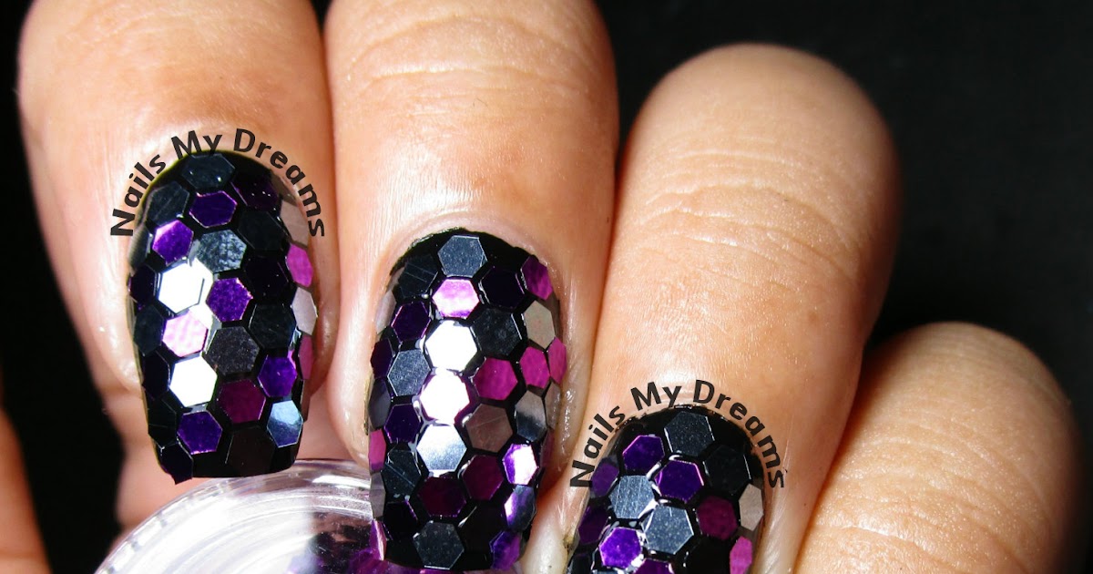 hexagon glitter nail art