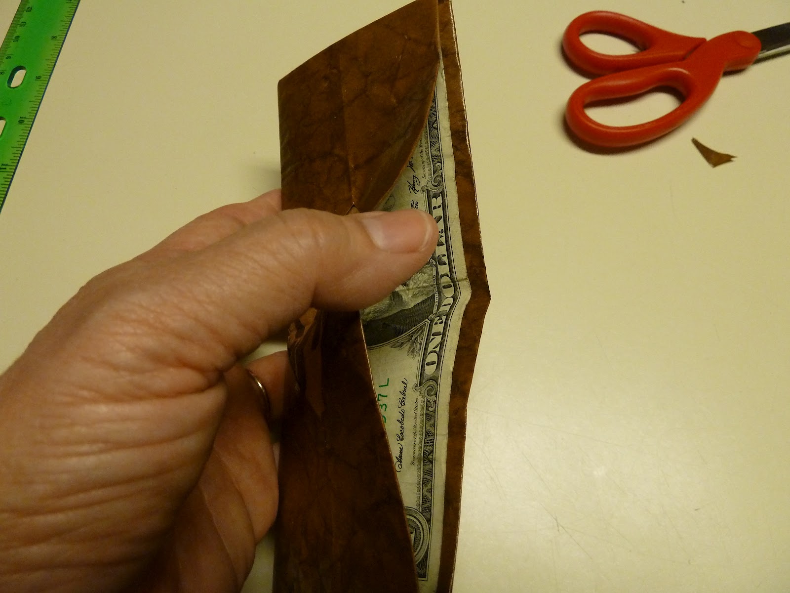 Make it easy crafts Leatherlike brown paper bag origami wallet