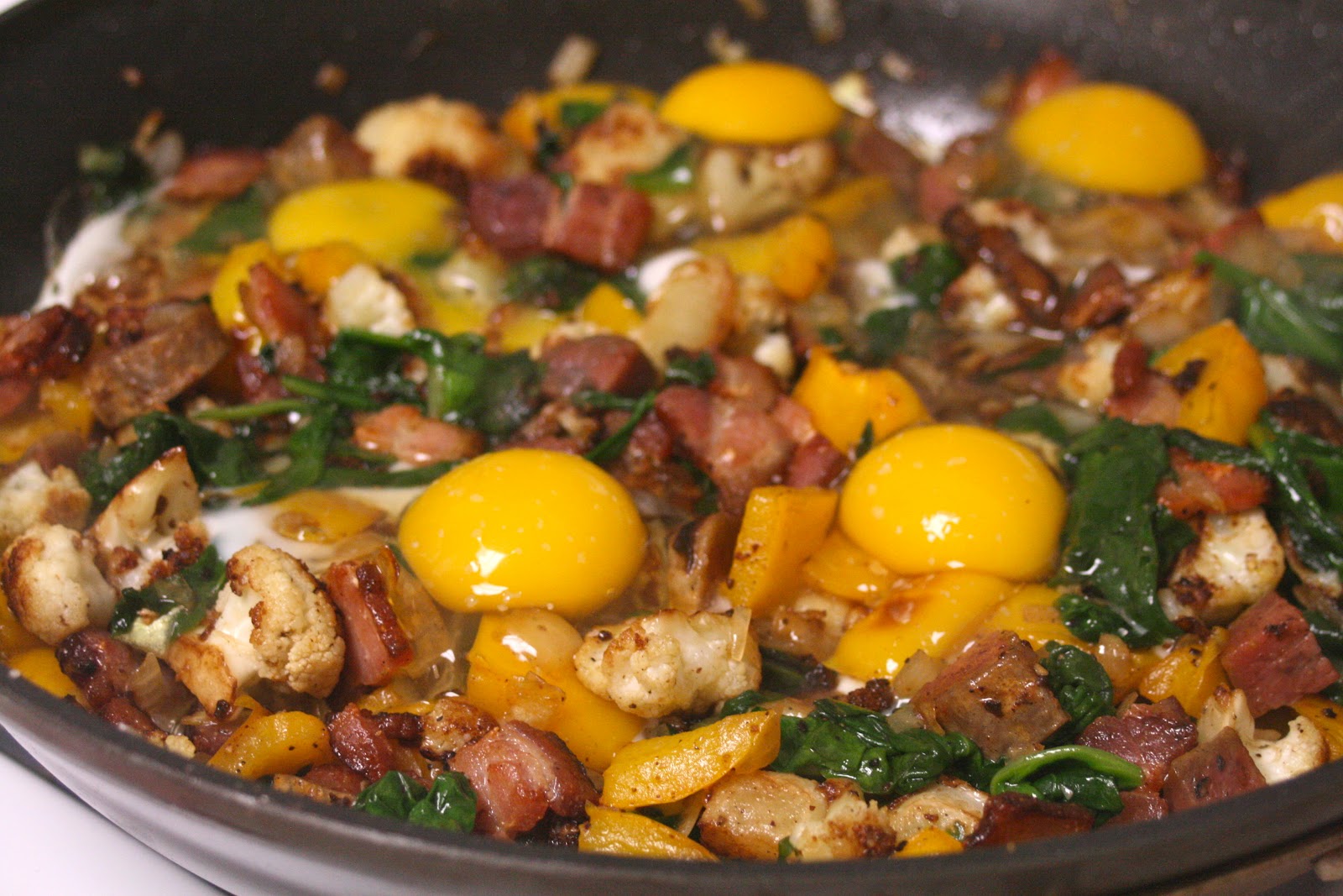 CupcakesOMG! Salami, Spinach, and Bacon Hash