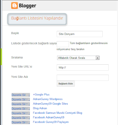 Blogger bağlantı listesini yapılandır gadgeti