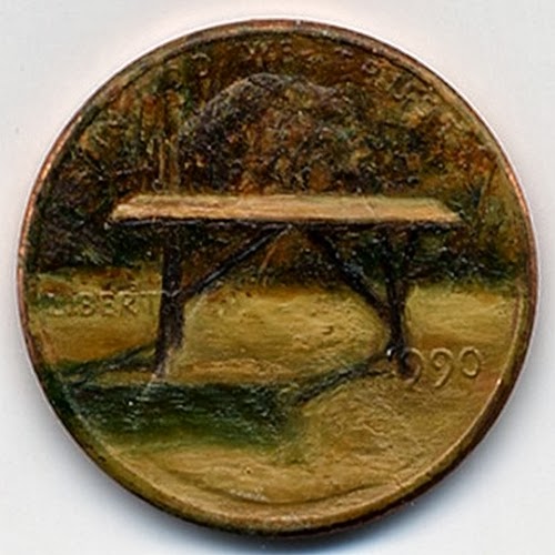 07-The-Last Supper-Table-1990-Artist-Jacqueline-L-Skaggs-Discarded-Pennies-Oil-Painting-on-Coins-www-designstack-co