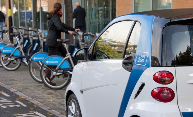 Car2go Smart car and London cycle-hire bikes
