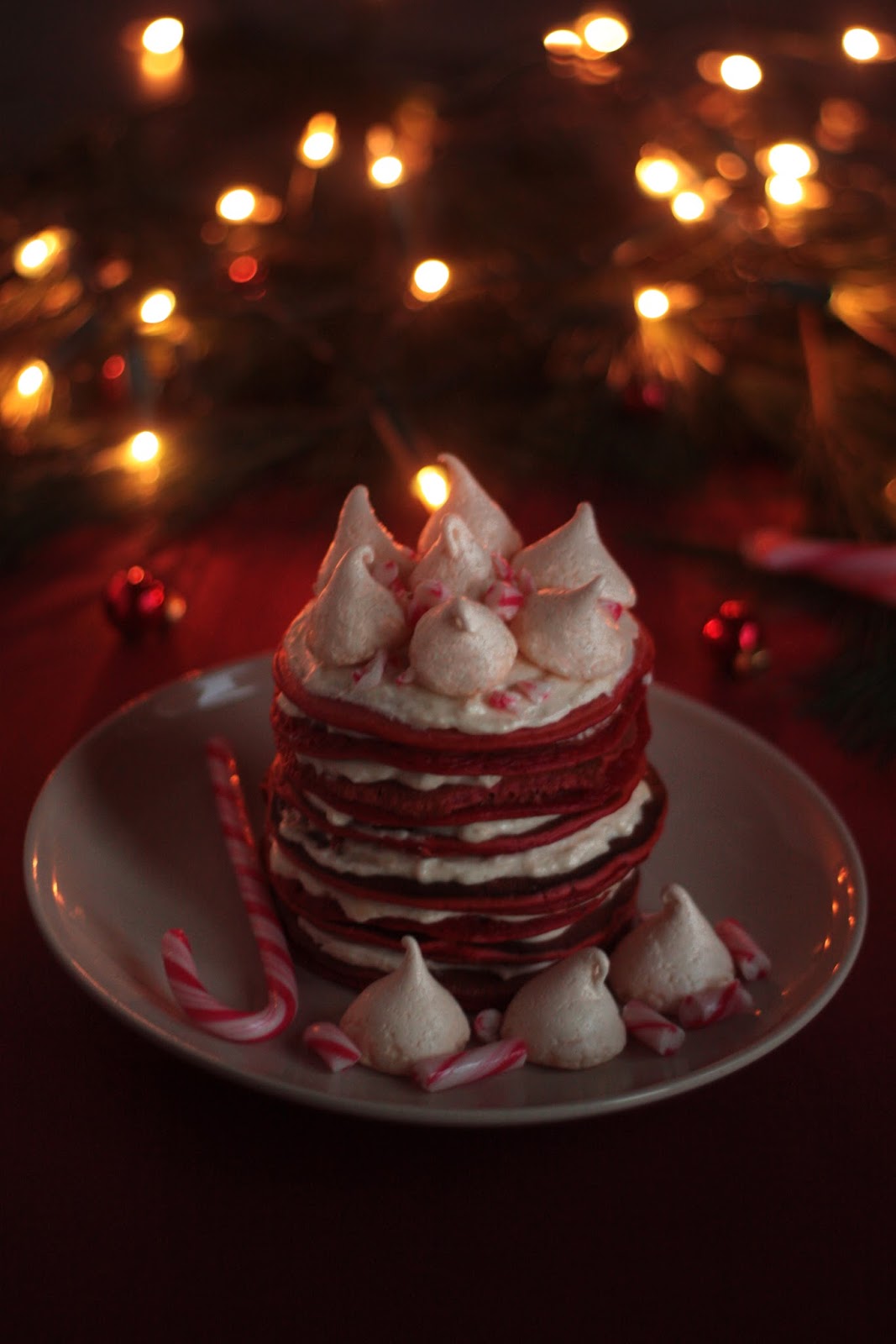 Pancake Stories Xmas Red Velvet Candy Cane Pancakes with Cream Cheese