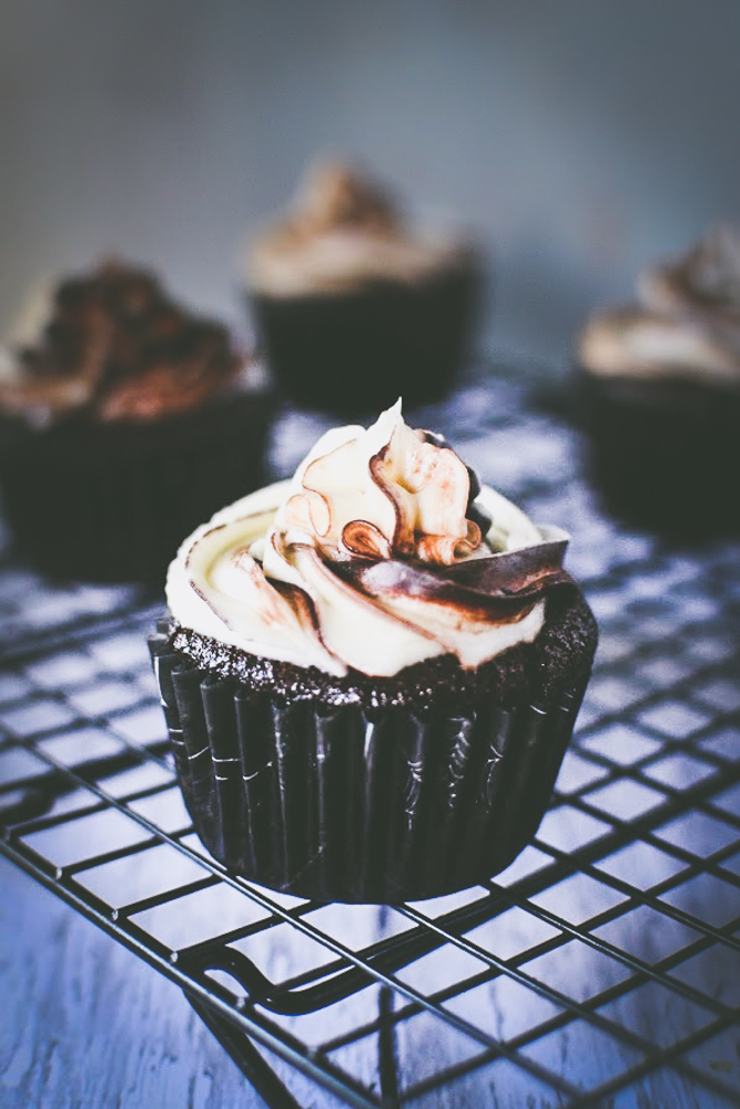Chocolate Cup Cake with cream cheese toasted coconut frosting Forks N
