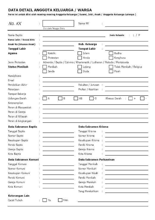 Form Sensus Data Umat / Anggota Keluarga (Sedang di Revisi yang Baru)