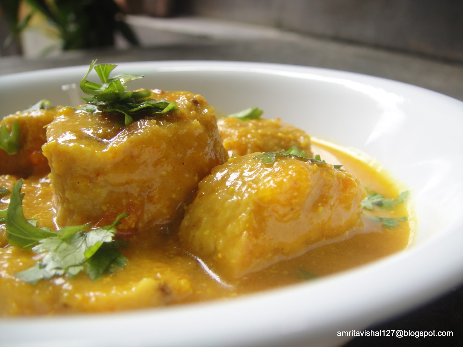 Sweet 'n' Savoury Besan ke Gatte (Chickpea flour dumplings in gravy)