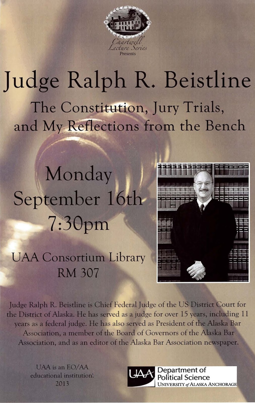 UAA Justice Center Chief Judge Ralph Beistline of U.S. District Court