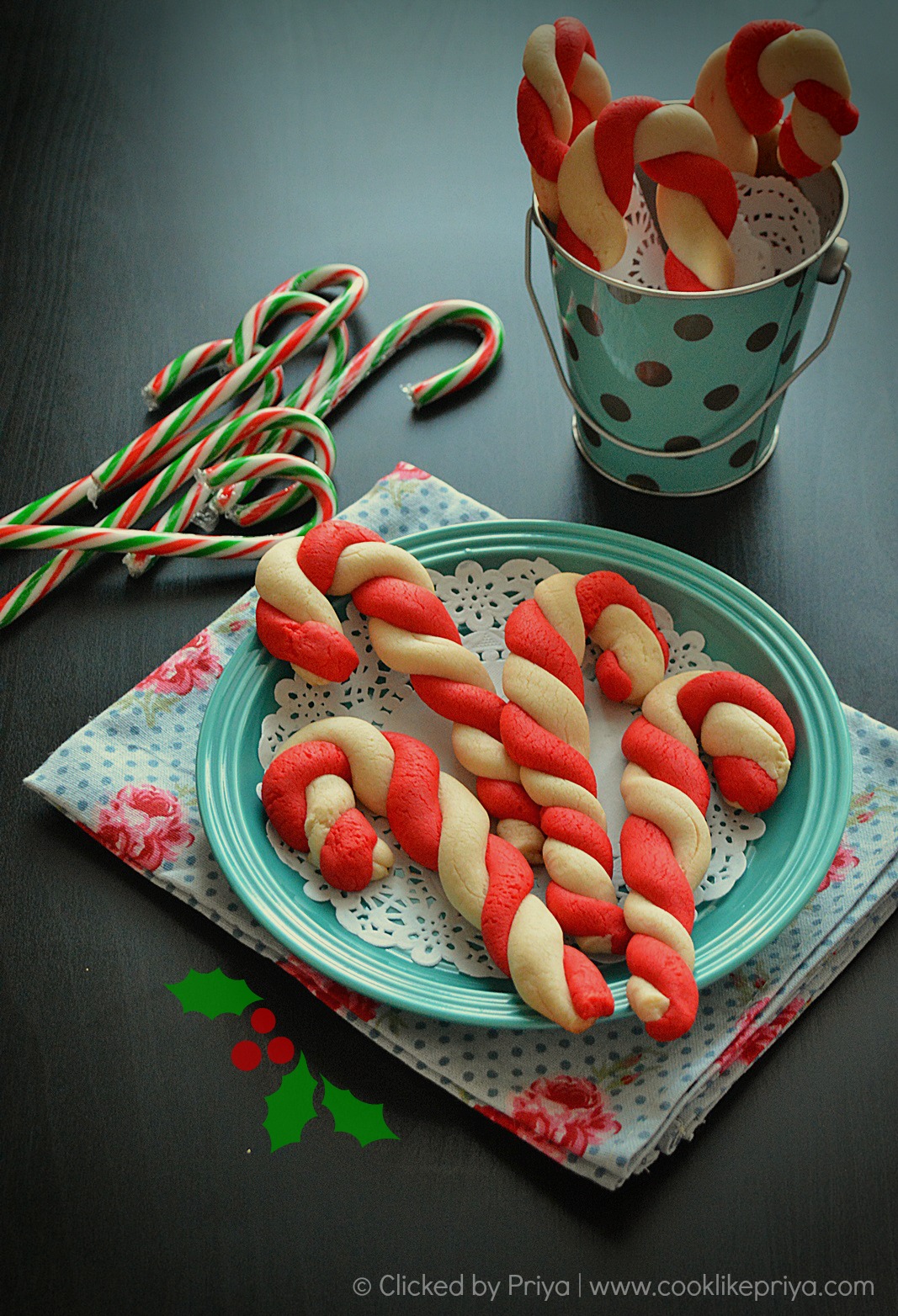 Cook like Priya Eggless Candycane Cookies Christmas 2014 Recipes