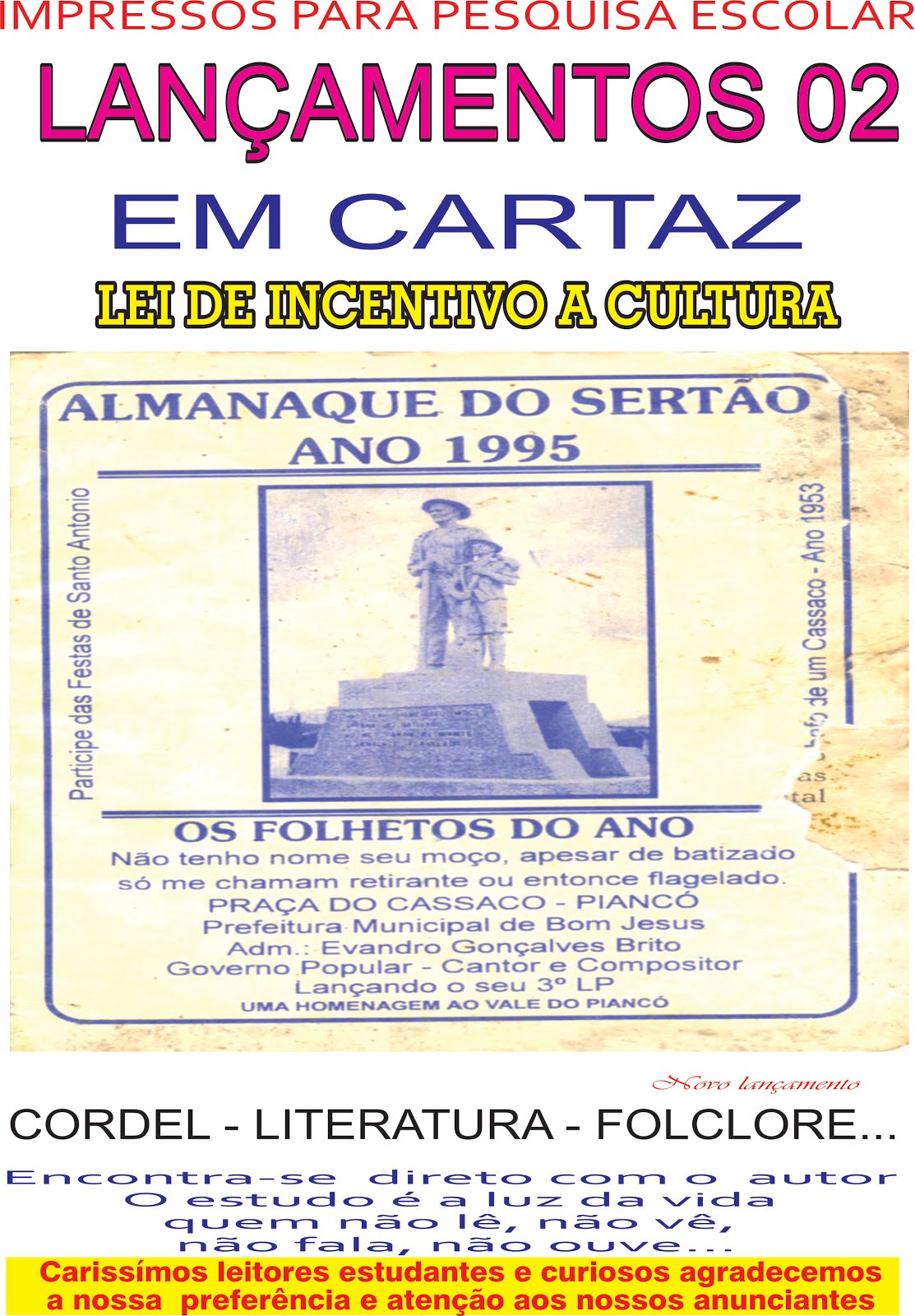 FOLHETOS  DE CULTURA  ALMANAQUE  DO SERTÃO