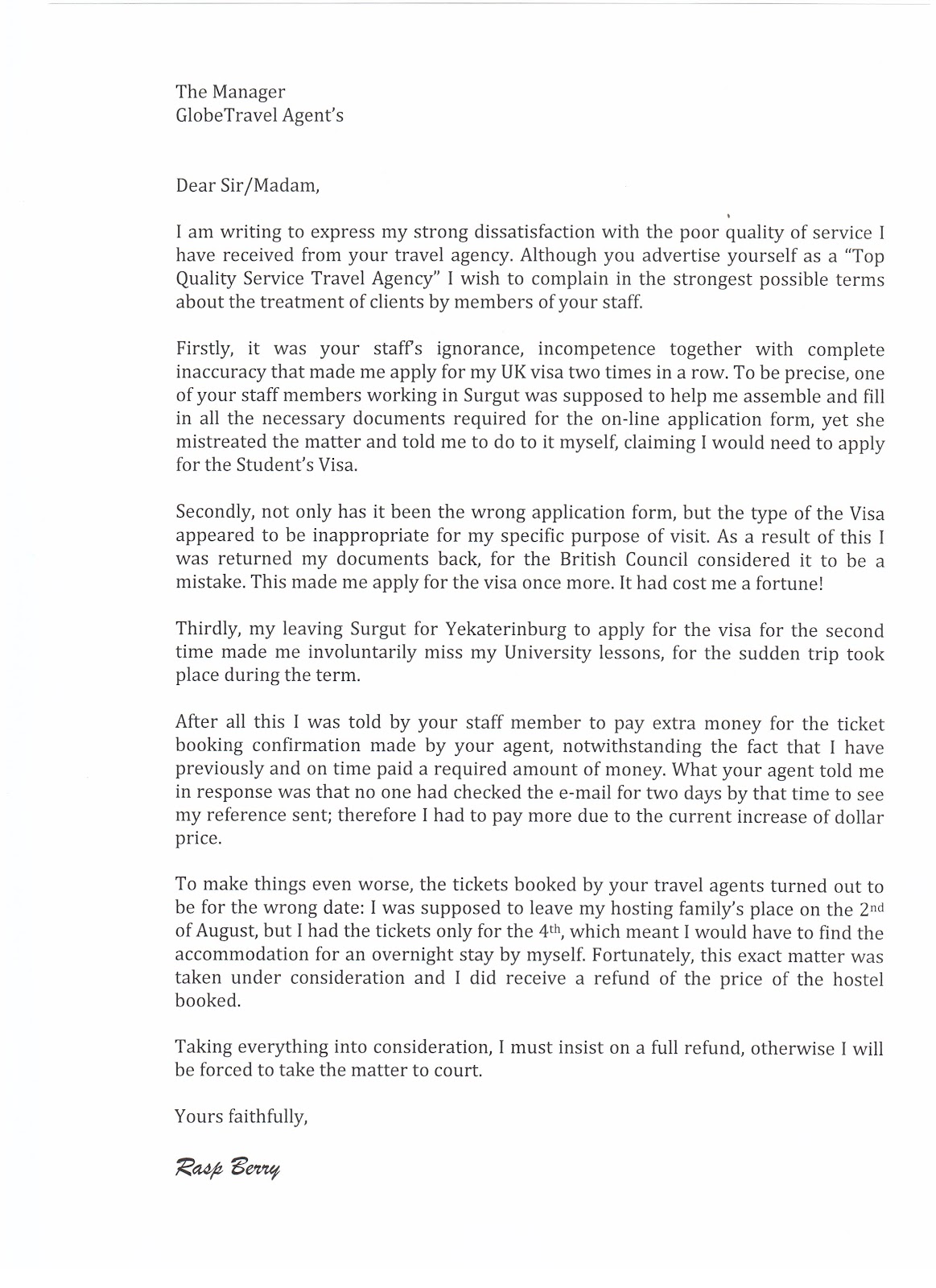 a letter of complaint