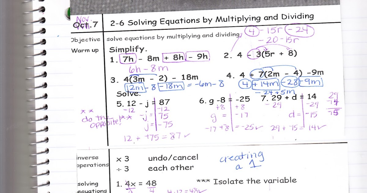 Ms. Jean's Classroom Blog: 2-6 Solving Equations by Multiplying and