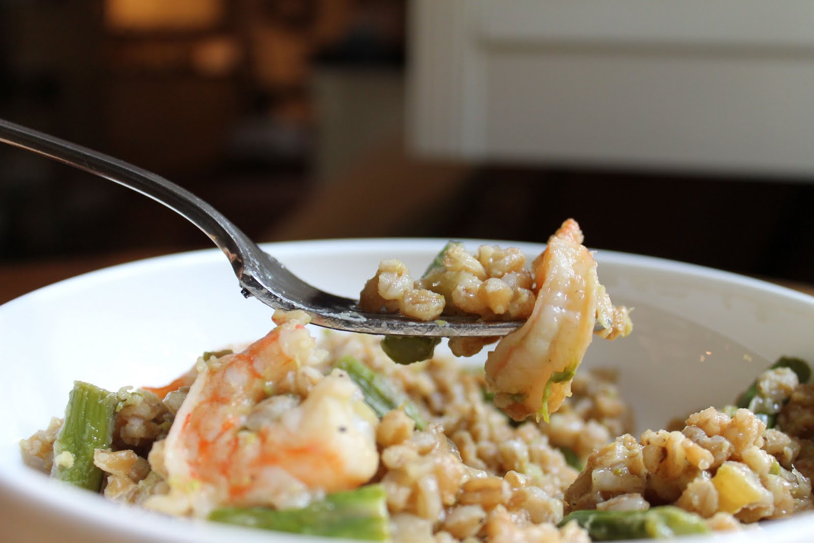 soulful college girl. Farro Risotto with Shrimp and Asparagus