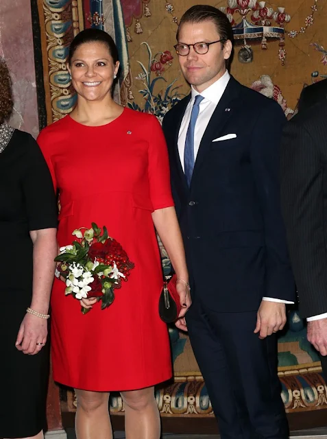 Queen Silvia of Sweden, Crown Princess Victoria and Prince Daniel of Sweden attended a lunch held at the City Hall for Tunisian President Beji Caid Essebsi and wife Saida Caid Essebsi