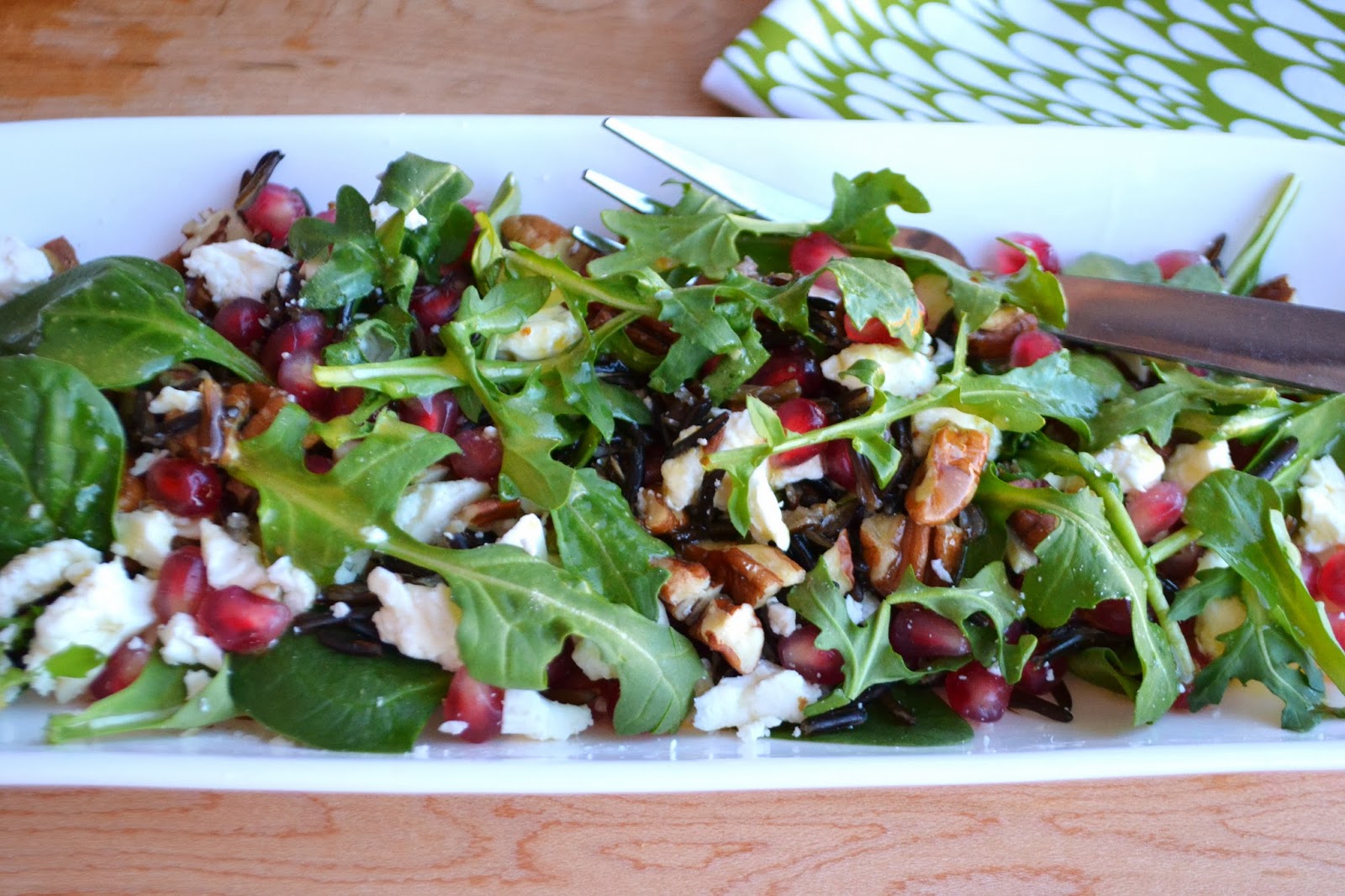 7kidsathome Wild Rice and Arugula Salad with Pecans, Feta, Pomegranate