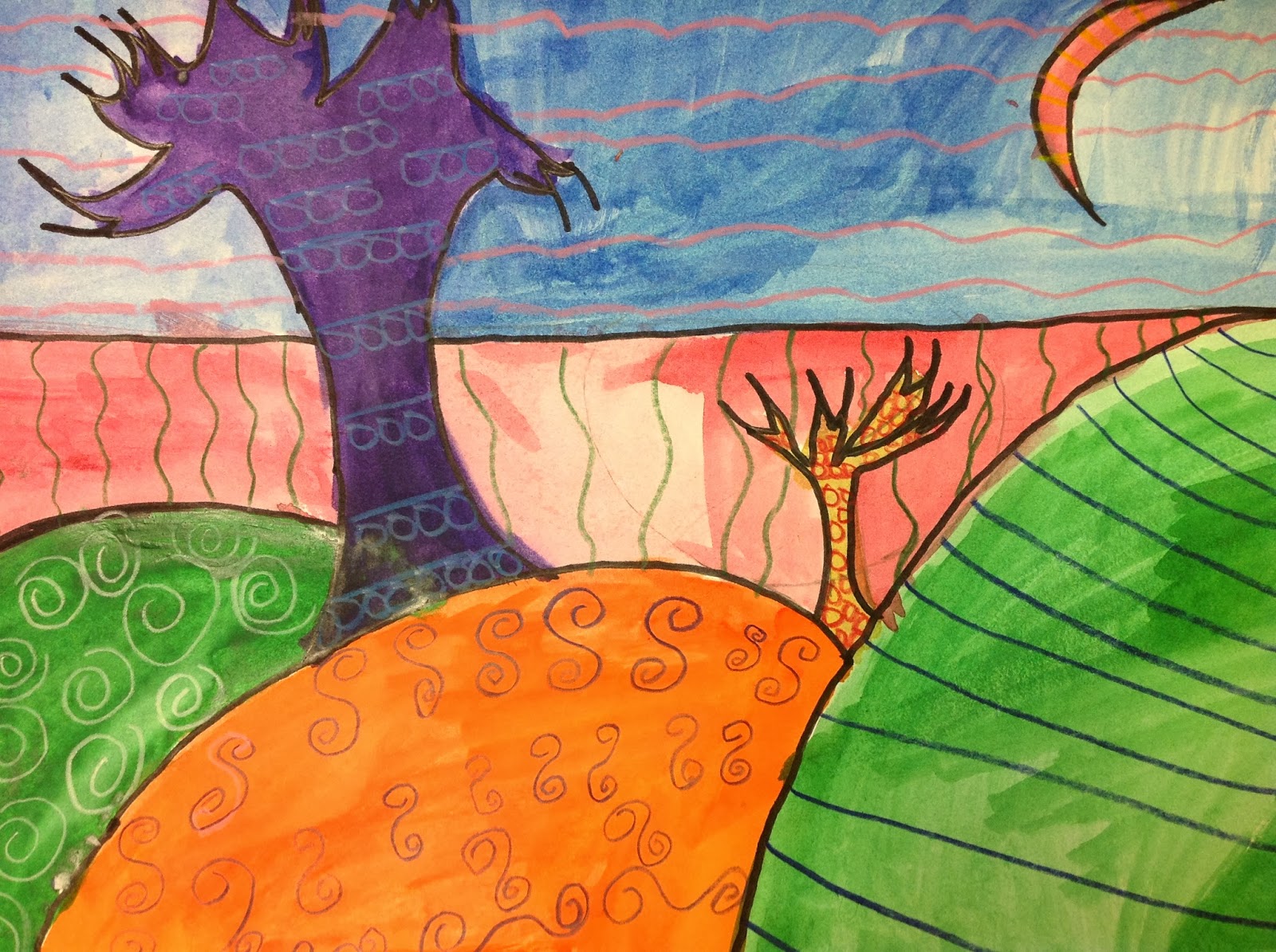 Splats, Scraps and Glue Blobs 5th Grade Landscapes with Zentangle