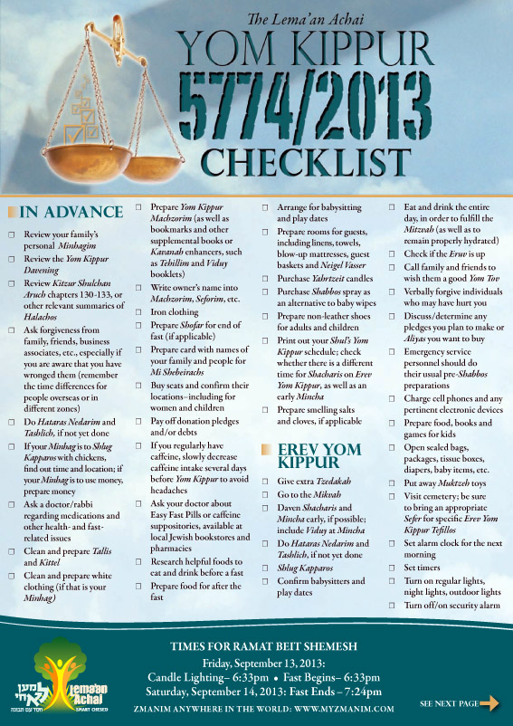 Life in Israel The Erev Yom Kippur Checklist