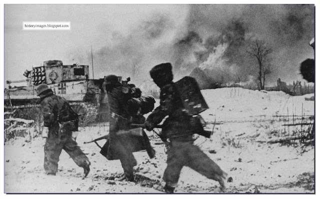 German soldiers Tiger tank battle. Ukraine. Winter 1943-44