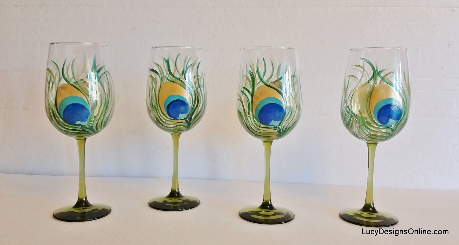 DIY Hand Painted Wine Glasses with Peacock Feather Design, Tutorial