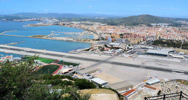 Aerial view of the Gibraltar Airport as seen from the Great Siege Tunnels.