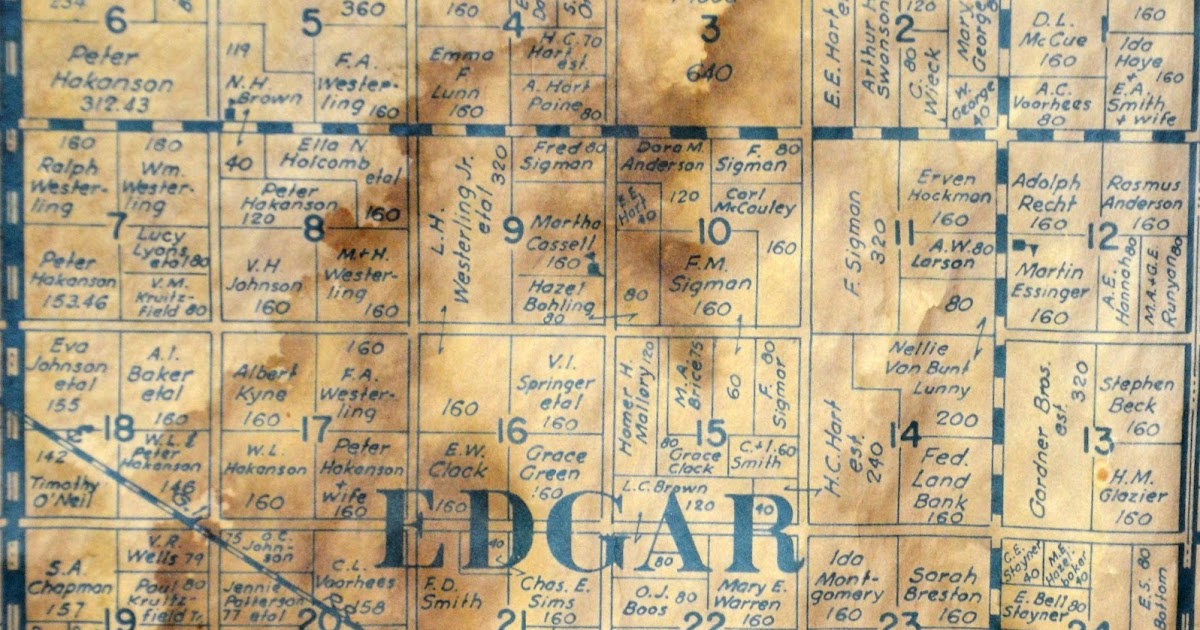 Sutton Nebraska Museum 1937 Plat Map of Edgar Township, Clay County