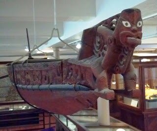 bow decoration on Maori canoe model