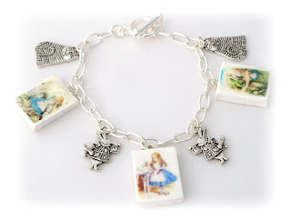 Alice In Wonderland Charm Bracelet handmade from Polymer Clay