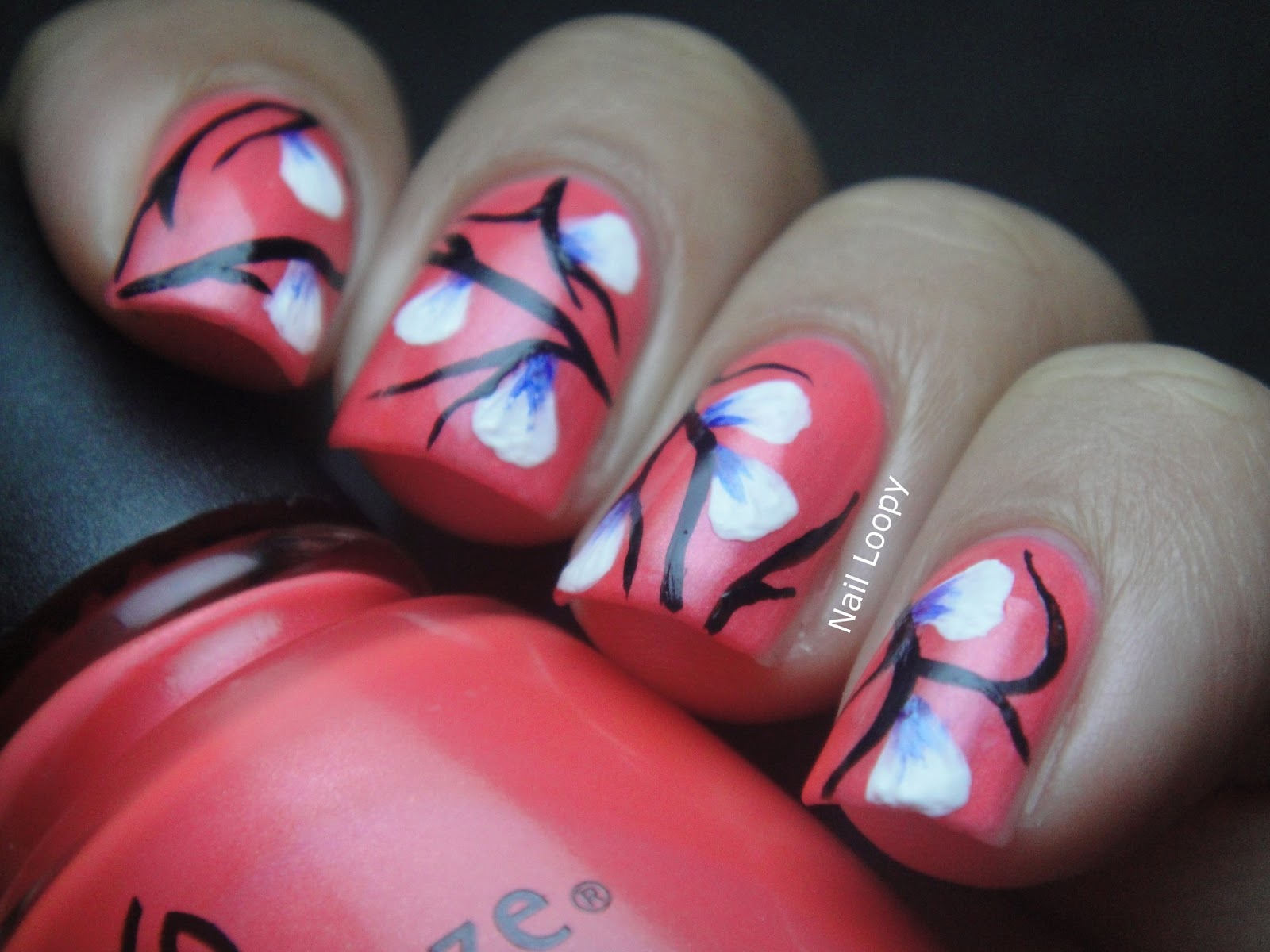 nail loopy NEON ONE STROKE FLOWER BRANCH NAILS