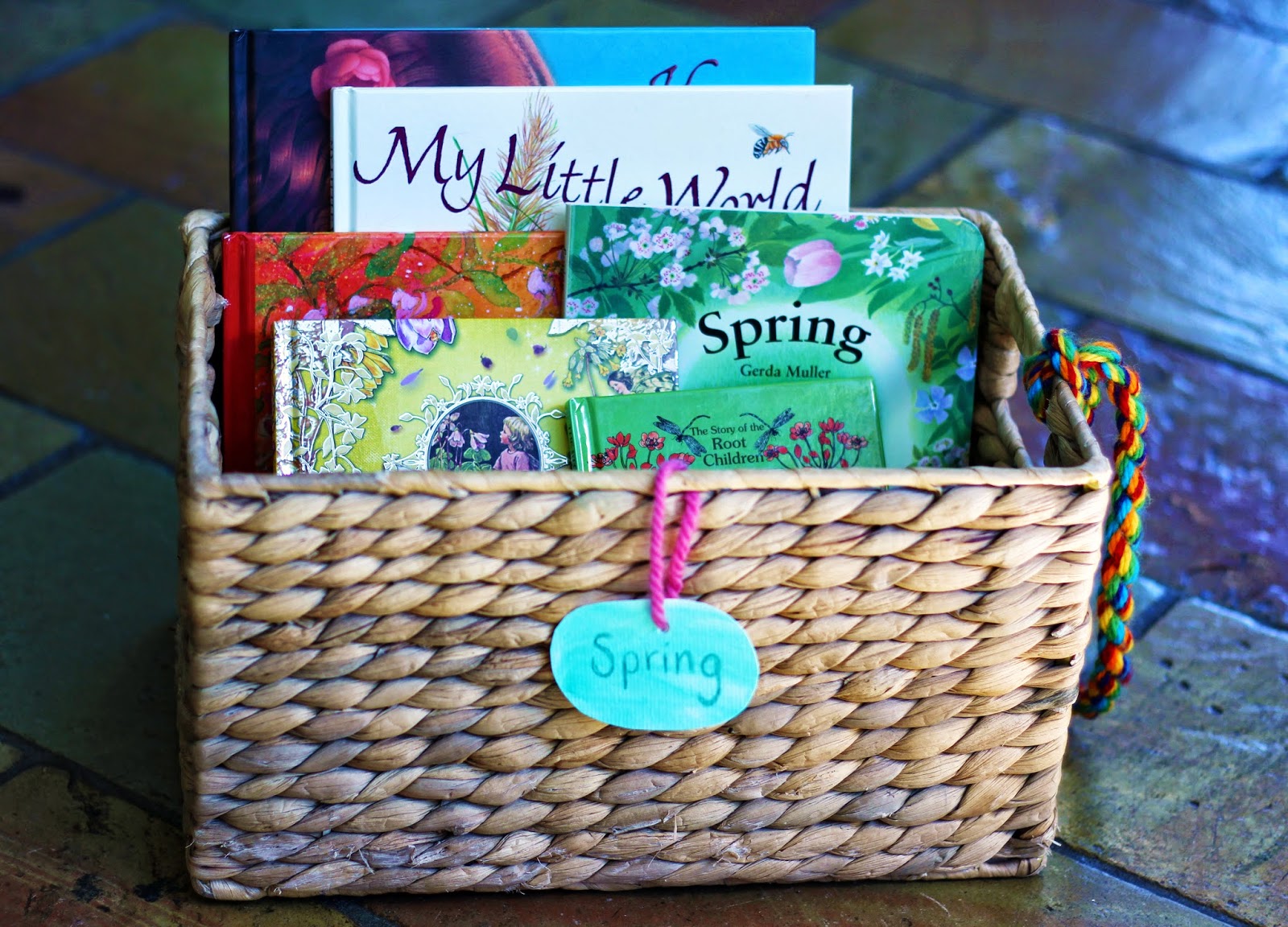 Happy Whimsical Hearts Children's Spring Reading Basket