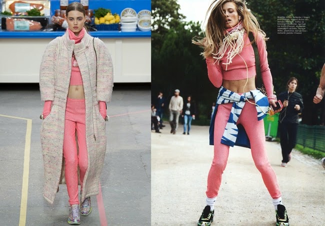 Chanel 2014 AW Pink Cropped Top and Matching Leggings with Cutouts