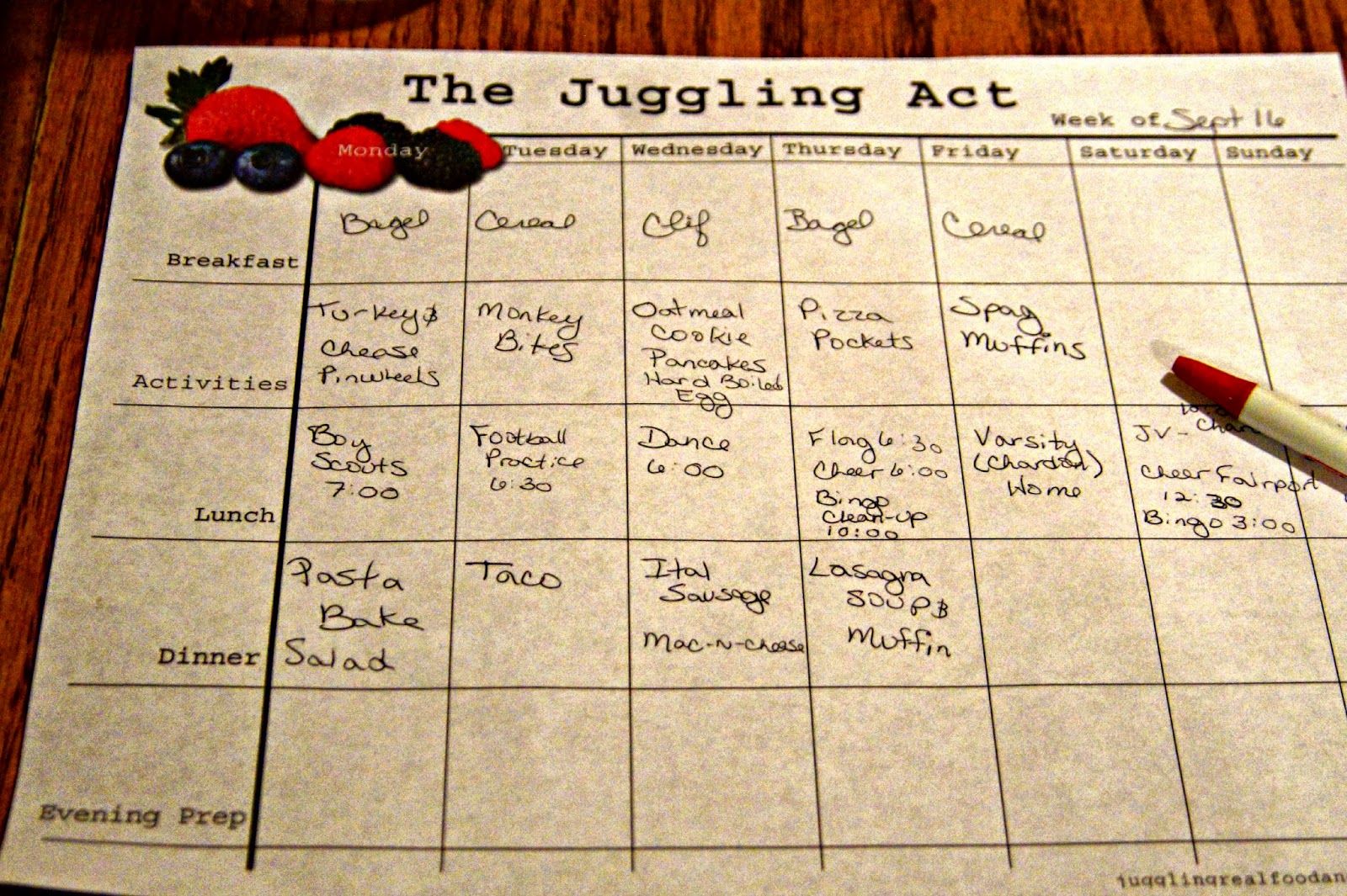 food planning calendar