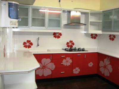 modular kitchen with acrylic solid surface tops and doors- chennai