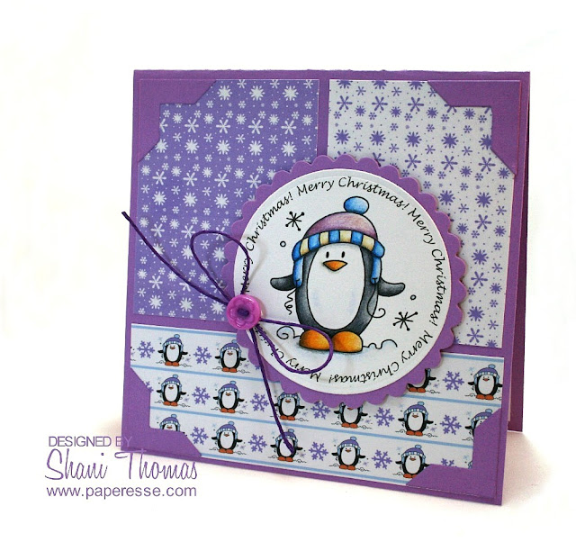 Bugaboo Little Penguin Winter digital stamp and Purple Blue Winter digi-papers, by Paperesse.