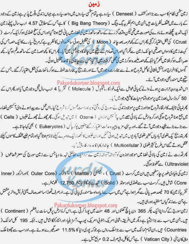 The Earth in urdu Urdu Korner