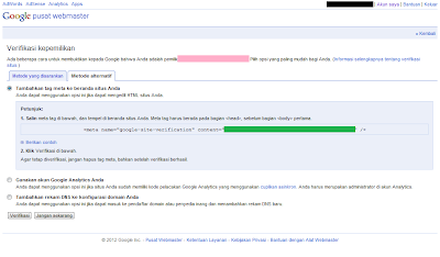 Cara Daftar Blog di Google Webmaster Tools - Meta Tag Verifikasi Cara Daftar Blog di Google Webmaster Tools - Meta Tag Verifikasi