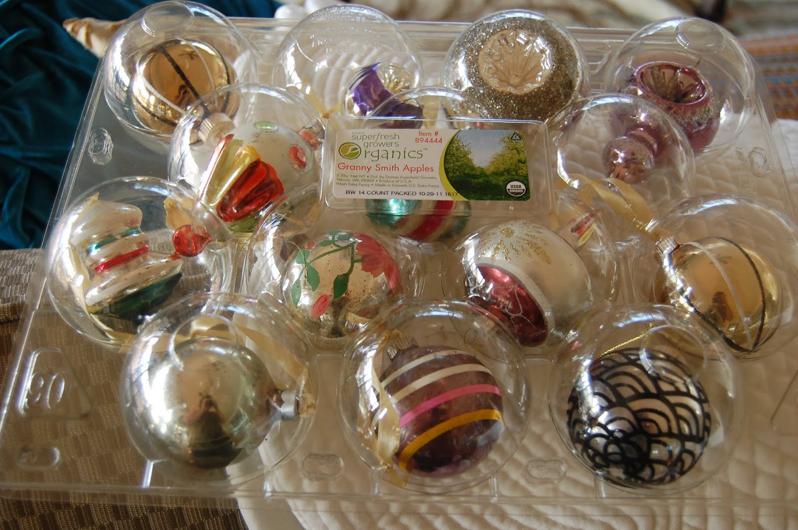 The Fab Miss B Store your Christmas Ornaments in Apple Containers!