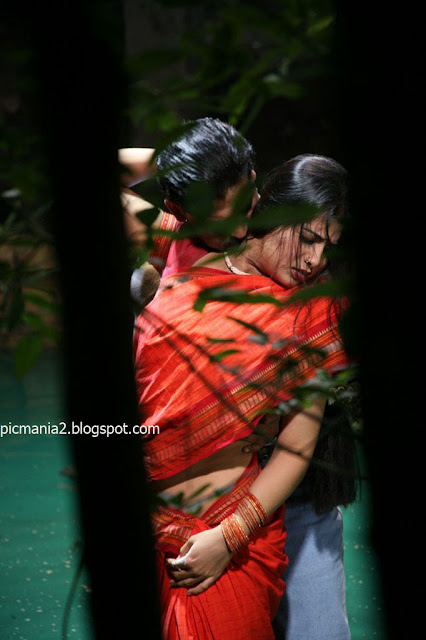 south indian hot and sexy telugu actress sangeetha wet saree navel cleavage romancing seducing hot image gallery