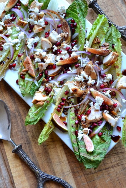 grilled romaine with figs, pomegranate & chicken 
