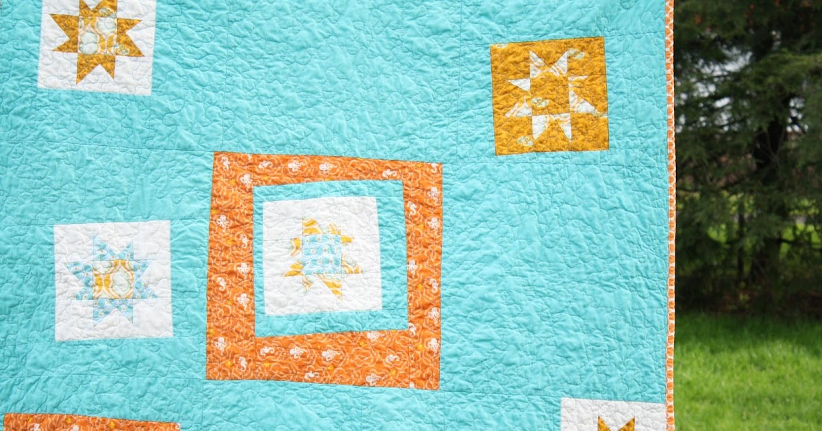Why Not Sew? Aqua and Tangerine Stars Quilt