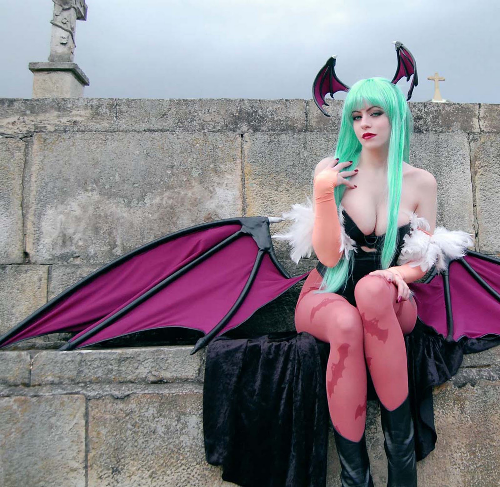 Cosplays - Página 5 Morrigan+sexy+cosplay++big+hips+whooty+pawg+darkstalkers+green+hair+wig+wings+costume+anime