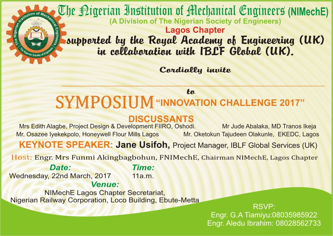 Nimeche Innovation Challenge 2017 Invitation To Symposium My