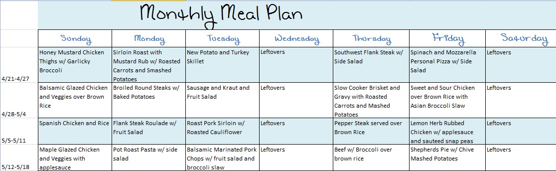 monthly menu planner with grocery list