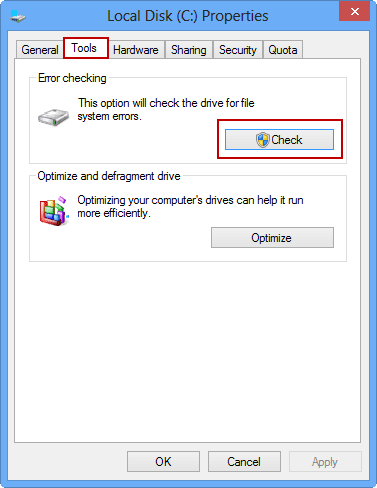 choose to check Windows 8 hard drive choose to check Windows 8 hard drive