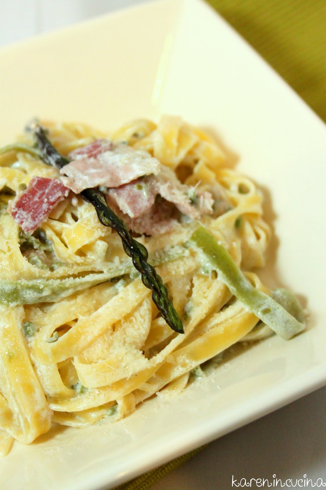 Karen in Cucina Tagliatelle Asparagi e Pancetta
