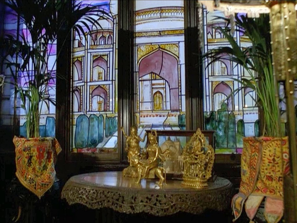 Indian relics from Granada's "The Sign of Four" - stained glass Taj Mahal, Buddhist statue, etc.